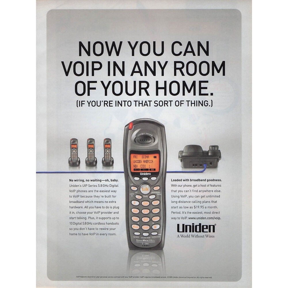 2005 voip Uniden phone print ad wall art poster dirty joke any room home vintage
